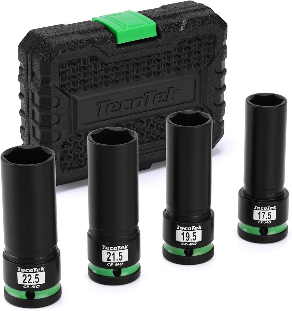 4PCS 1/2" Drive 1/2 Size Thin Wall Lug Nut Socket Set, Half Size Wheel Socket, 17.5mm, 19.5mm, 21.5mm, and 22.5mm, CR-MO, for Damaged, Swollen and Stuck Lug Nuts