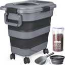 Dog Food Storage Container10-25 lbs Airtight Collapsible Cat Food Storage Container with Attachable Wheels, Portable Handle, Dog Food Scoop for Dog Cat Bird Pet Dry Food Storage Bin Dark Grey (Large)