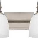Bathroom Vanity Light Fixtures, Vintage Brushed Nickel 2 Lights Wall Sconce Lighting with Opal Glass Shade, Porch Wall Mount Light Fixture for Bathroom, Mirror Cabinets Hallway Stairs