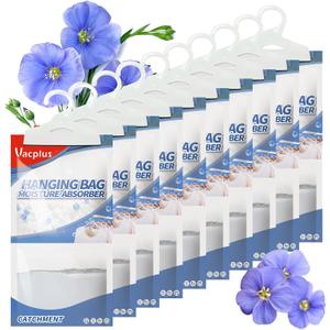 Vacplus Moisture Absorbers, Hanging Closet Dehumidifier Bags, Humidity Packs, Desiccant, Closet Dehumidifiers with Linen Fragrance, 10 Pack, 9.8 OZ