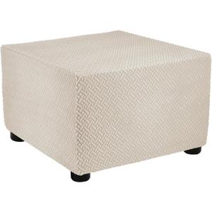 uxcell Stretch Ottoman Cover Twill Square Ottoman Slipcover with Elastic for Foot Stool Living Room Bedroom Fit Length 57-70cm / 23"-27", Medium, Beige