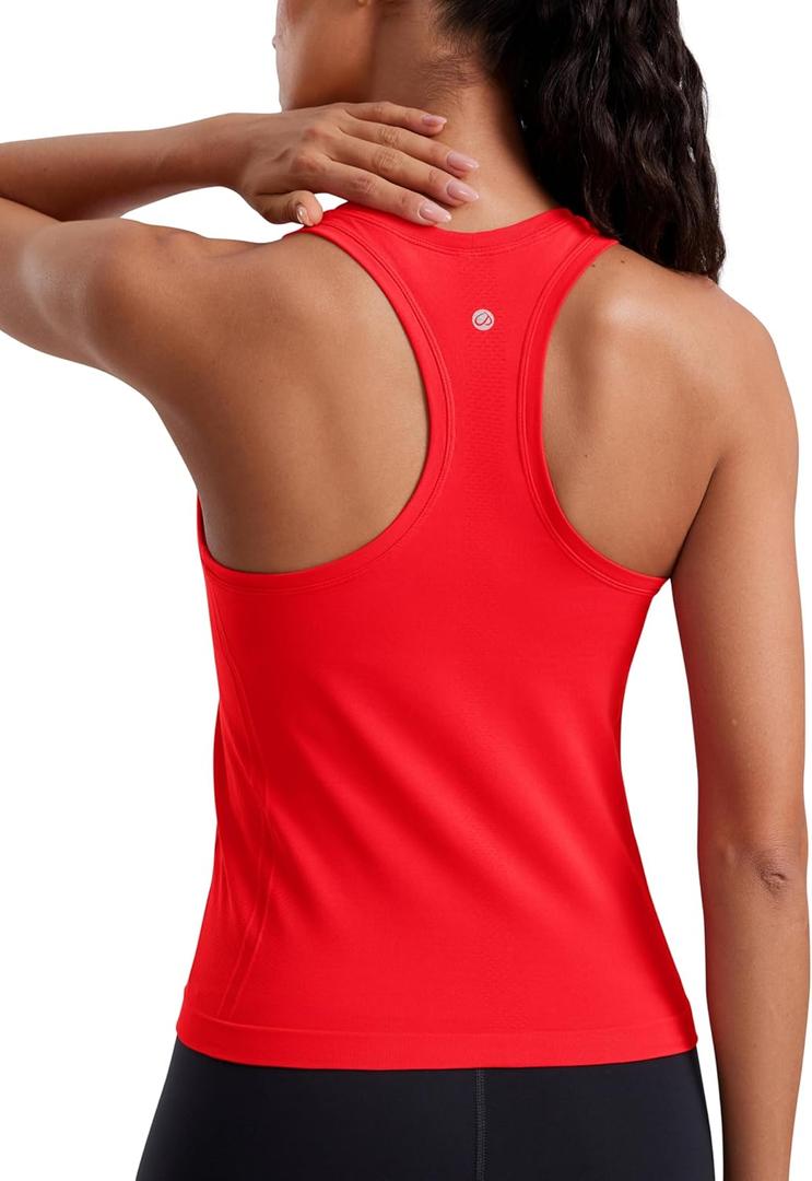 CRZ YOGA Seamless Womens Breathable Workout Tank Tops Racerback High Neck Sleeveless Running Athletic Shirts (Large, Deep Red)
