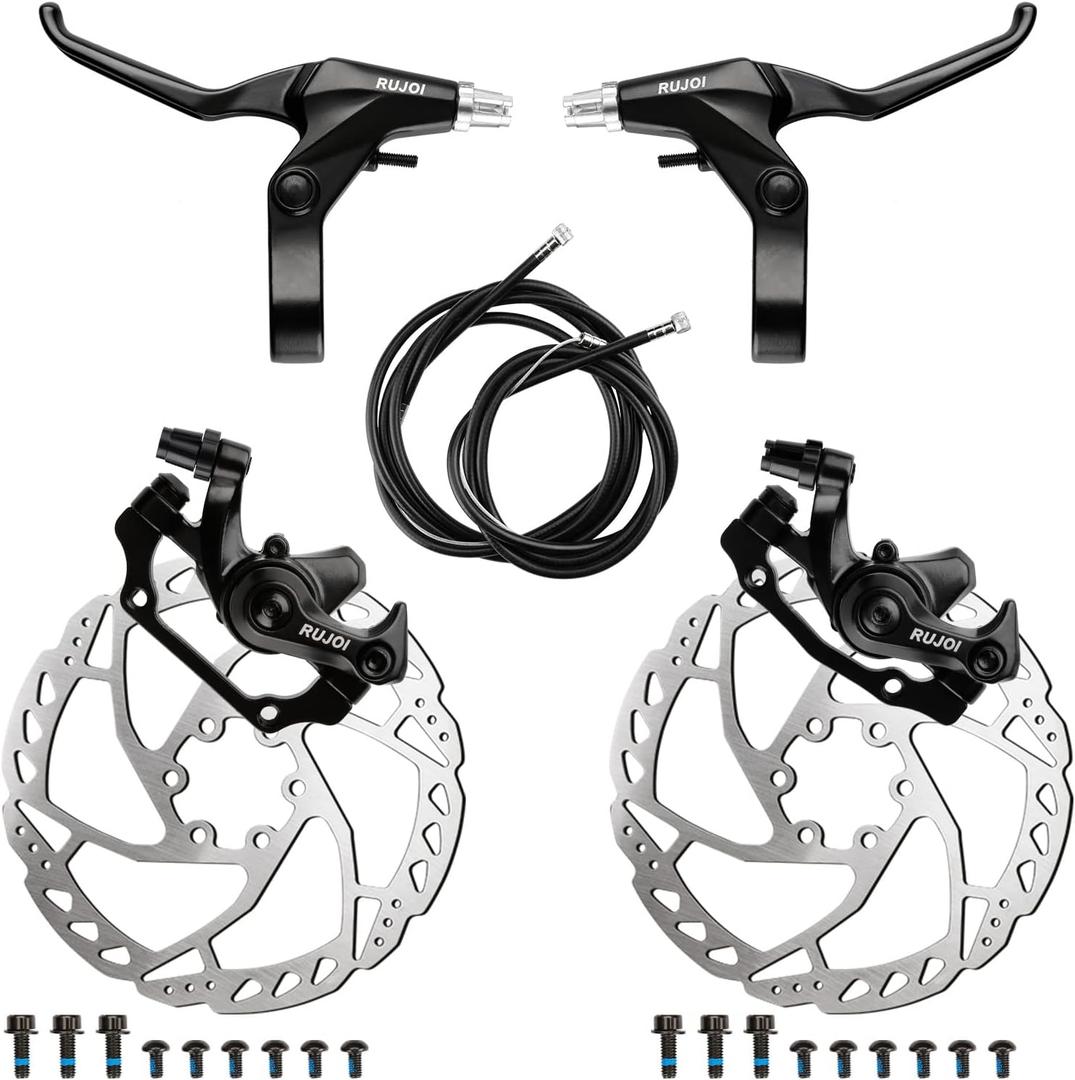 Bike Disc Brake Kit, Aluminum Front and Rear Caliper, Full Aluminum Alloy Bicycle Brake Lever, 160mm Rotor, Mechanic Tool-Free Pad Adjuster for Road Bike, Mountain Bike