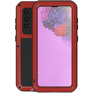 LOVE MEI for Samsung Galaxy S21 5G Case, Outdoor Sports Military Heavy Duty Metal Cover Waterproof Shockproof Dustproof Full Body Protective Case with Built-in Tempered Glass Screen Protector (Red)