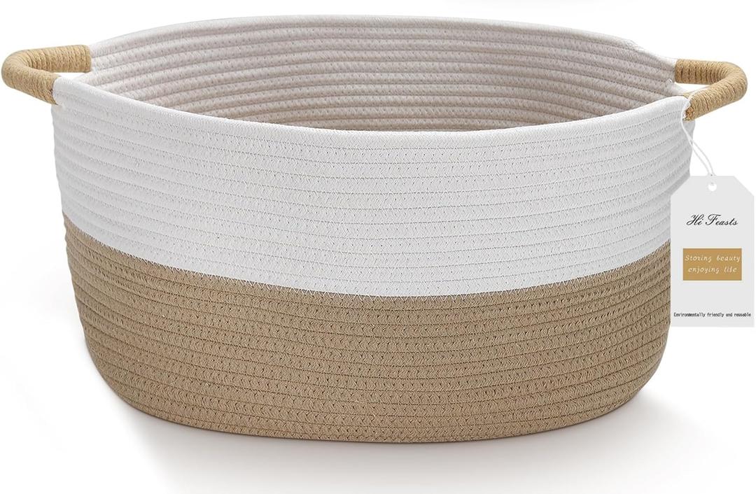 Medium Rope Basket with Handles, Medium Bohe Storage Basket, 17 "L x 12.5" W x 8.5 "H, Home Decor Organizer for Towels,toys, Books & Magazines