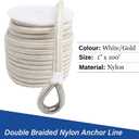 NovelBee 1 Inch x 100 Feet Boat Anchor Line,Double Braid Nylon Anchor Rope with Stainless Steel Thimble,Heavy Duty Mooring Rope for Boat and Anchor (White/Gold)