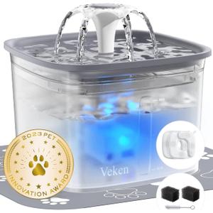 Veken Innovation Award Winner 95oz/2.8L Pet Fountain, Automatic Cat Water Fountain Dog Water Dispenser with Replacement Filters for Cats, Dogs, Multiple Pets (Transparent Grey, Plastic)