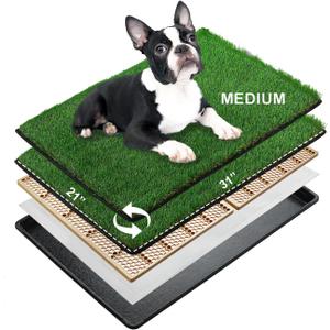 MEEXPAWS Dog Grass Pee Pads for Dogs with Tray | Medium 3121 in | 2 Dog Artificial Grass Pads Replacement| Rapid Drainage | Indoor Litter Box | Hemmed Edge