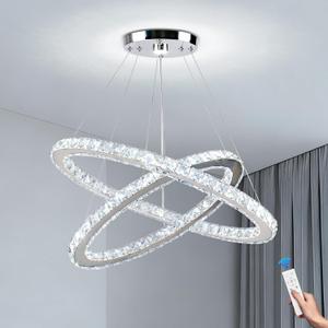 23.6" Oval Crystal Pendant Light, LED Dimmable
