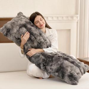 ZonLi Fluffy Body Pillow for Adults, Fuzzy Faux Fur Body Pillow with Shredded Memory Foam, Adjustable Support for Side Sleepers, Pregnancy & Bedding Decor, Gifts, 20 x 54 Inch, Grey
