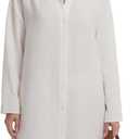 KIFOVEN Women's Print Button Down Long Sleeve Casual Beach Mini Cover Up Shirt Dress (White, M)