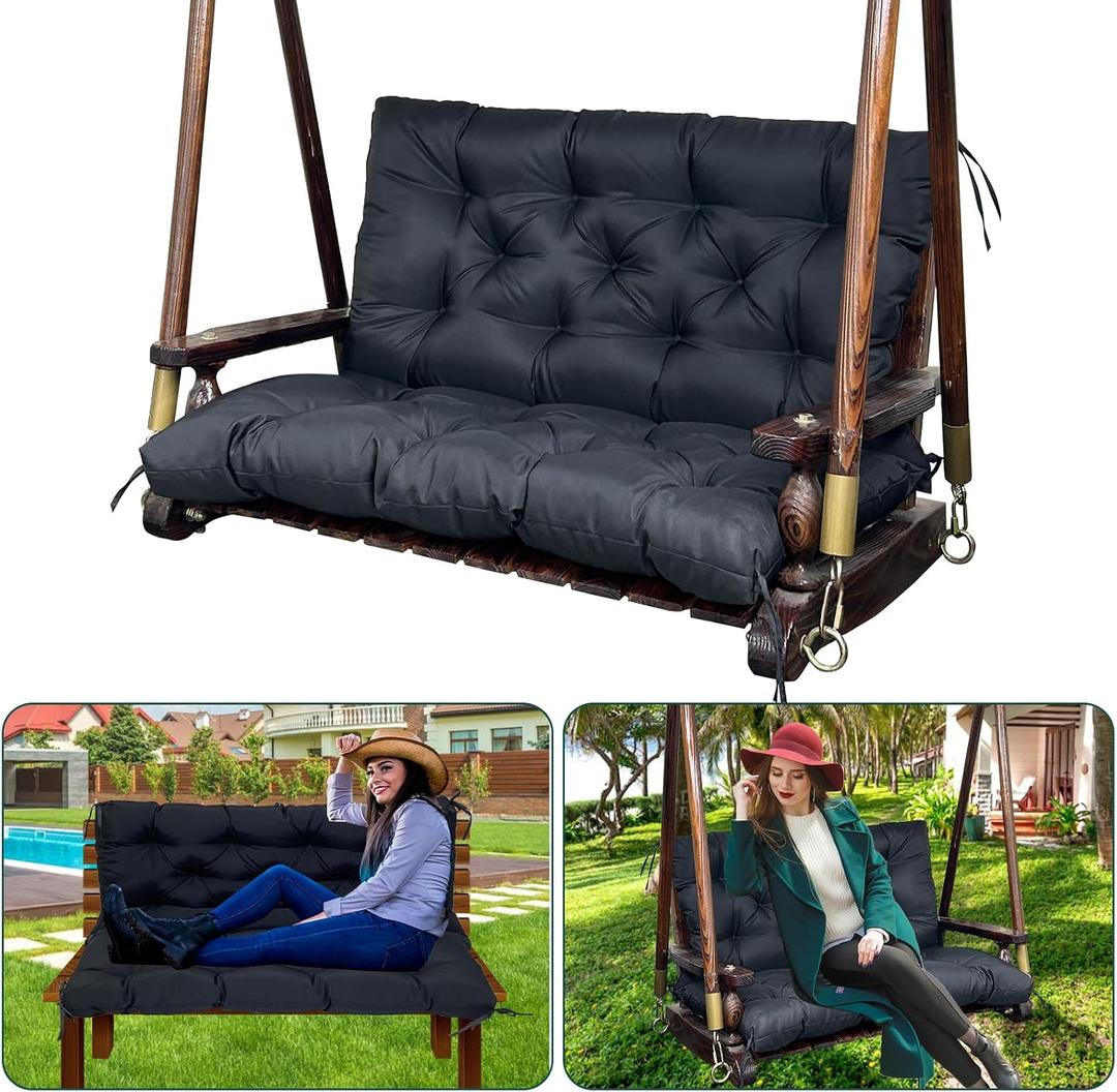 Swing Replacement Cushions for Outdoor: 2-3 Seater Bench Cushion with Ties, 60x40in