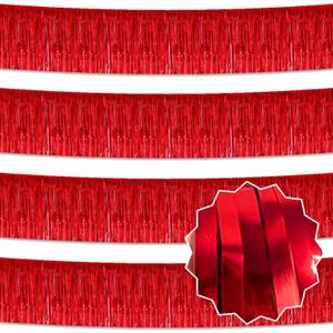 4 Pack 10 Ft Red Foil Fringe Garland Metallic Streamers Tinsel Banner Wall Hanging Garland Backdrop for Parade Floats, Halloween, Christmas, Thanksgiving, New Year Party Decorations