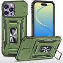 UKLCCU Case for iPhone 14 Pro Max Phone Case with Kickstand, Built-in 360°Rotate Ring Stand Phone Case for iPhone 14 Pro Max (Olive Green)
