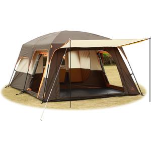KTT Extra Large Tent 10-12-14 Person(Style-B),Family Cabin Tents,2 Rooms,3 Doors and 3 Windows with Mesh,Straight Wall,Waterproof,Double Layer,Big Tent for Outdoor,Picnic,Camping,Family Gathering