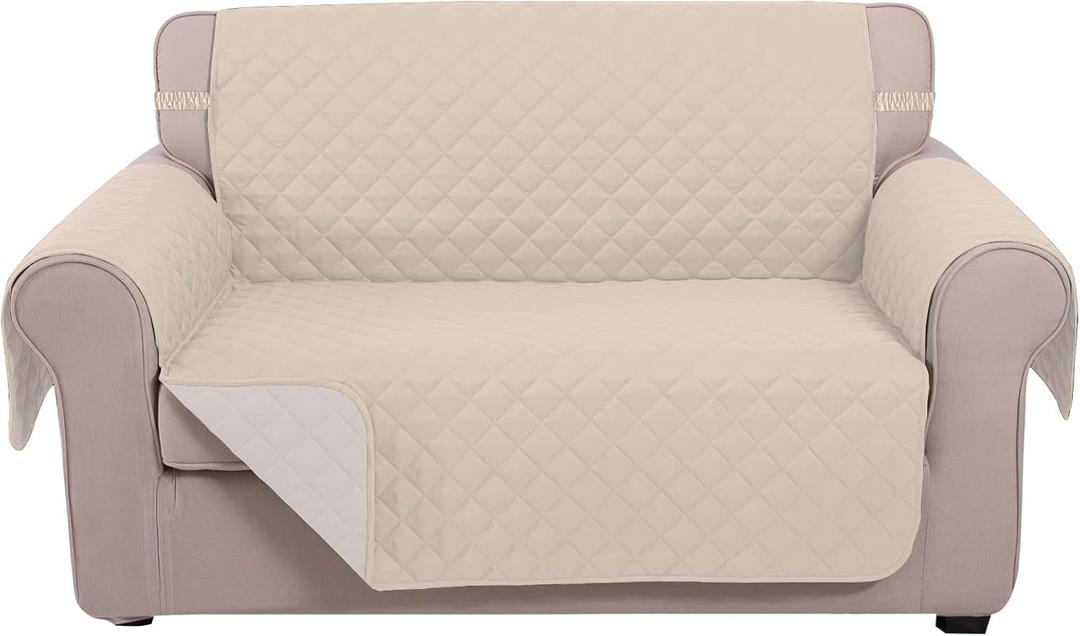 U-NICE HOME Loveseat Sofa Cover Reversible Couch Covers for 2 Cushion Couch for Dogs Furniture Protector Cover with Elastic Straps Water Resistant(Loveseat Small, Sand/Beige)