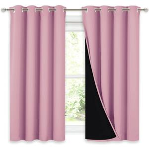 NICETOWN 100% Blackout Curtains with Black Liners, Thermal Insulated Full Blackout 2-Layer Lined Drapes, Noise Cancellation Window Draperies for Dining Room (Crystal Pink, 2 Panels, 52" W by 54" L)