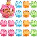 Hushee 16 Pack Plastic Piggy Banks Unbreakable Clear Coin Bank Cute Pig Money Bank Money Saving Box Gifts for Easter Birthday Home Decoration