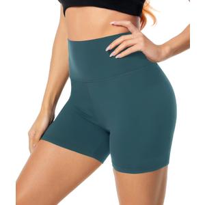 FULLSOFT High Waisted Biker Shorts for Women-5" Tummy Control Fitness Athletic Workout Running Yoga Gym Soft Front Seam Under Dress Shorts Underwear Clothes Essentials (Dark Green,Large-X-Large)