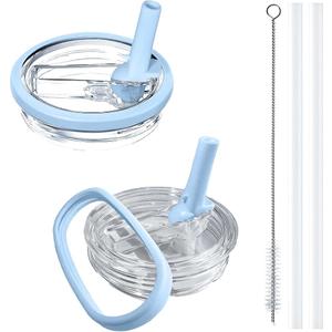 2 Pack 40 oz Tumbler Lid Replacement, with Leak Proof and Flip Straw Lid, Stanley Cup Accessories, for Stanley Quencher H2.0 40 oz Tumbler (Only), BPA Free (Light Blue)