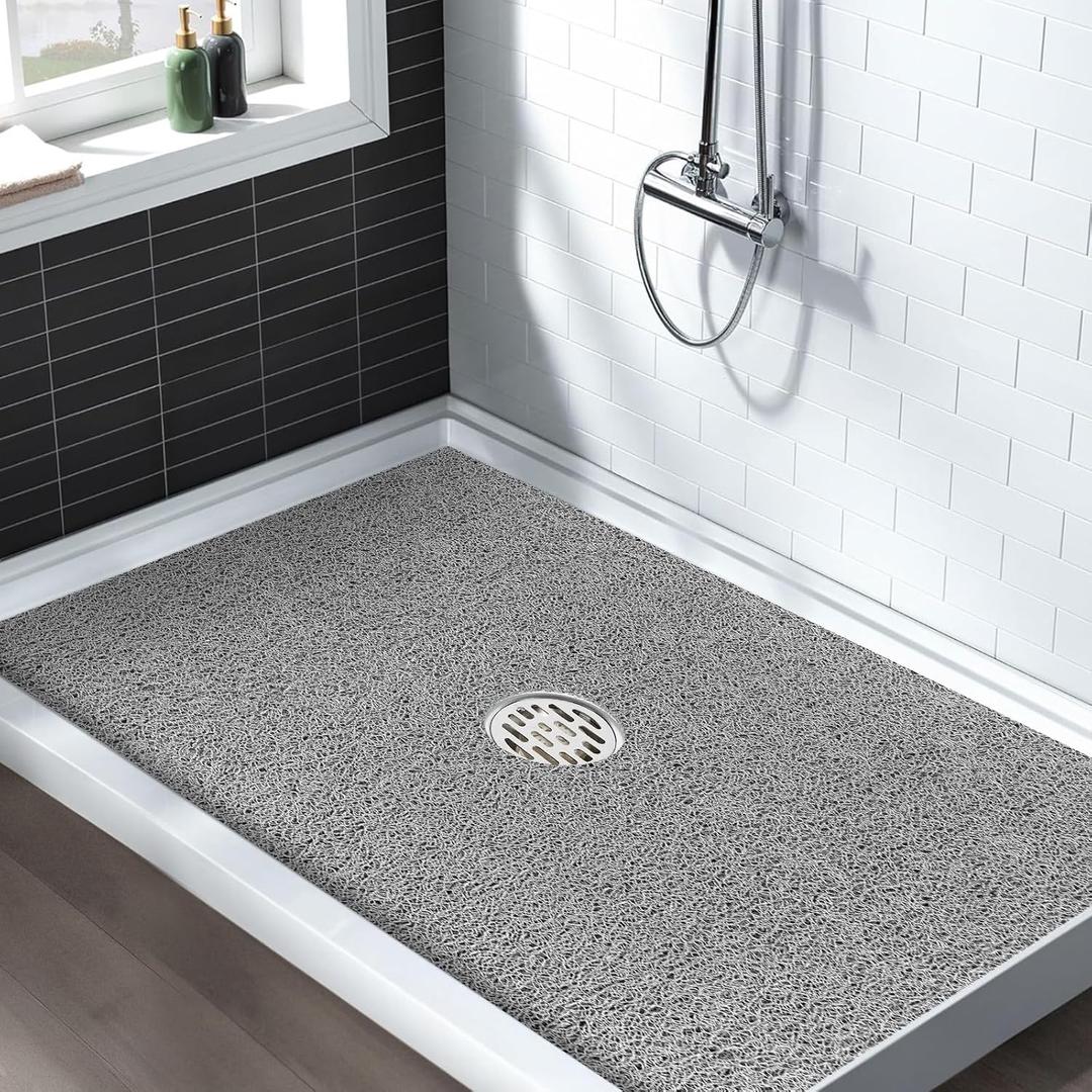 Extra Large Non Slip Shower Mat: 47.2x31.5 inch Loofah Shower Mat for Inside Shower with Drain Hole in Middle, Soft PVC Anti-Slip Shower Stall Mats for Bathroom,Wet Area, Quick Drying