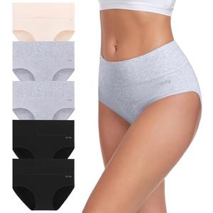 coskefy Women's High Waisted Cotton Underwear Soft Breathable Panties Stretch Briefs Ladies Panties 5 Pack, Size Small