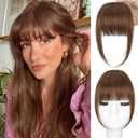 BOGSEA Clip in Bangs, 100% Real Human Hair Fake Bangs Clip in Hair Extensions Fringe with Temples Hairpieces for Women Curved Curtain Bangs for Daily Wear (2 Clips,Medium Brown)