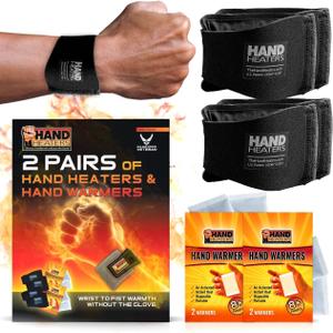 Hand Heaters Wristbands Heated Wrist Wrap 8+ Hours Warmth Hand Heating Pad for Wrist Warmers 2 Pack of Wristbands with 4 Disposable Warmers for Hands and Feet - Winter Essentials