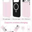 Jusy Compatible with MagSafe Striped Case for iPhone 17, Cute Aesthetic Striped Magnetic Phone Case, Soft TPU and Hard PC Protective Phone Cover for Women Girls(Matte)- Pink and White