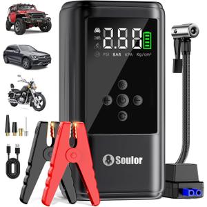 6000A Jump Starter with Air Compressor Battery Jumper Starter Portable 10-in-1 Car Jump Starter Portable 12V Jump Box with 160PSI Tire Inflator LED Light and Jumper Cables (10L Diesel All Cars) (CYD24)