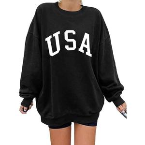 Women's Oversized Graphic Crewneck Sweatshirt Comfy Casual Basic Sweatshirts Pullover Tops (Blue, L)