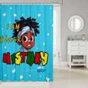 Black Boy Shower Curtain For Kids Teens,Cute Black African American Boy Fabric Shower Curtain,Afro Boy Melanin Bathroom Shower Curtain Sets Black Boy Juneteenth Bathroom Accessories 72"Wx72"L