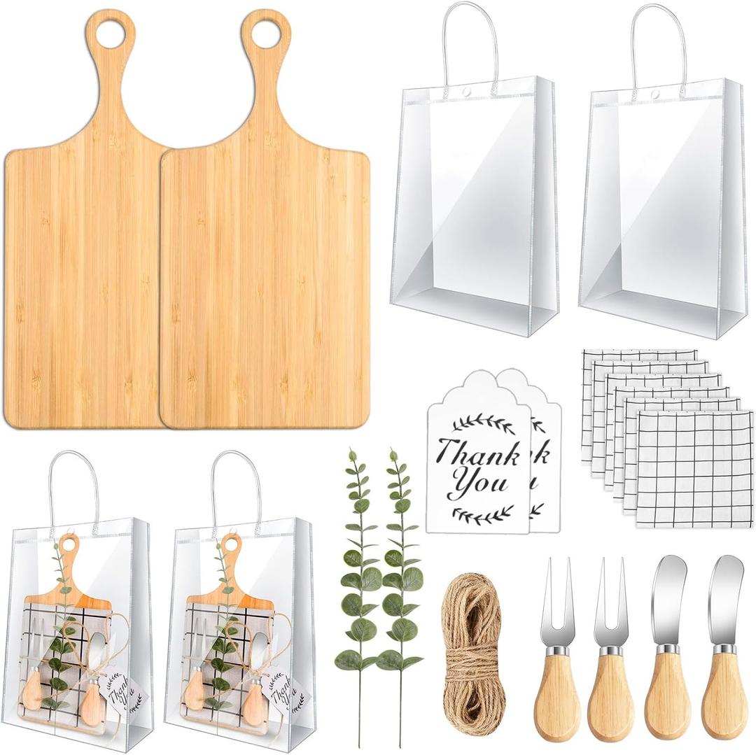 15 Pcs Baby Shower Prizes for Game Player for Baby Shower Winners with Bamboo Cheese Board Bamboo Spoon Placemats Artificial Eucalyptus Stems Tags Bags for Wedding Bridal Favors (2 Sets)