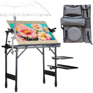 Artist Easel Stand Metal Foldable Portable Ergonomic Adjustable Easel for Painting Canvases Height from 16" to 30" Equipped with Carry Bag&Umbrella Stand for Outdoor&Indoor Painting Drawing