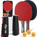 Glymnis Ping Pong Paddles Set, Ping Pong Balls with Retractable Net,Table Tennis Rackets with Carry Bag, Indoor/Outdoor Table Tennis Game Accessories