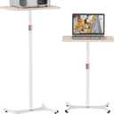 Snughome Portable Laptop Floor Stand, Wood Standing Laptop Table, Height Adjustment 18"-47" Small Standing Desk, Bedside Sofa Table Projector Stand Adjustable Computer Desk for Home Office