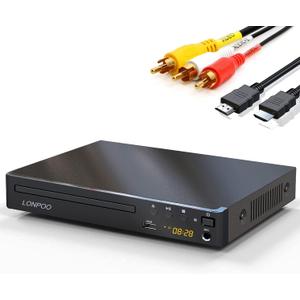 DVD Players HDMI for TV, LONPOO Compact Multi Region DVD CD Player with Full HD Picture Quality,Anti-Skip,No Picture Freeze,Noise Cancellation,Microphone Port,USB Playback,HDMI & AV Cable Included