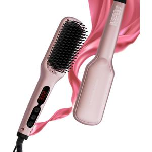 MEGAWISE Pro Ceramic Ionic Hair Straightener Brush for Home Salon | MCH Fast 20s Heating Tech with Auto-Off Safety | Anti-Scald with Universal Dual Voltage | Rotatable Power Cord