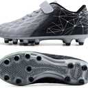 brooman Kids Firm Ground Soccer Cleats Boys Girls Athletic Outdoor Football Shoes(1,Silver)