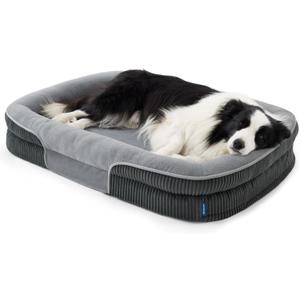 Bedsure XL Orthopedic Dog Beds Large Sized Dog - 360 Oval Bolster Large Dogs Bed for Senior Dogs with Waterproof Washable Cover, Extra Large Comfort Pet Sofa Couch with Ultra-Soft Fleece, Grey, 42" (Charcoal)
