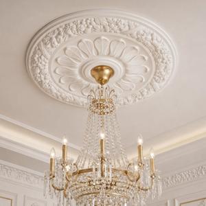 Threehoney 24" OD x 4.09" ID White Ceiling Medallion, Round Floral Rosette