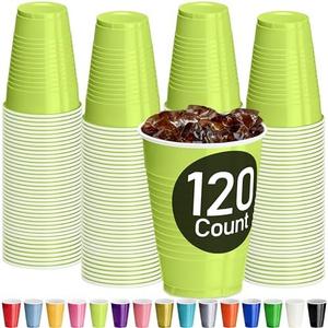 DecorRack Lime Green Plastic Cups, 12 oz Disposable Cups, Reusable Party Supplies (120 Count)