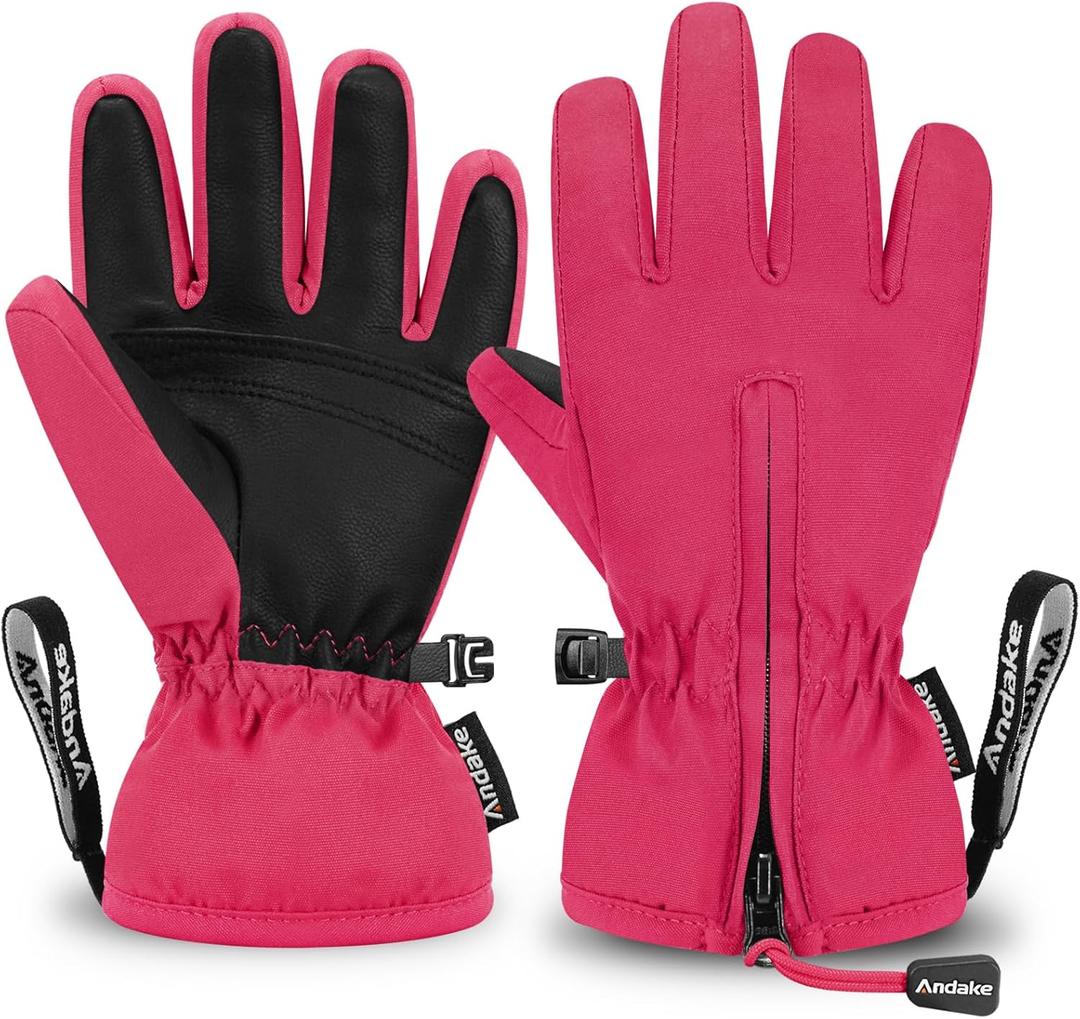 Andake Waterproof &Breathable Kids Snow Gloves 2-10Y Toddler Winter Warm Ski Gloves Kids Mittens for Boys Girls (Pink, YS(Fits 9-12Y)