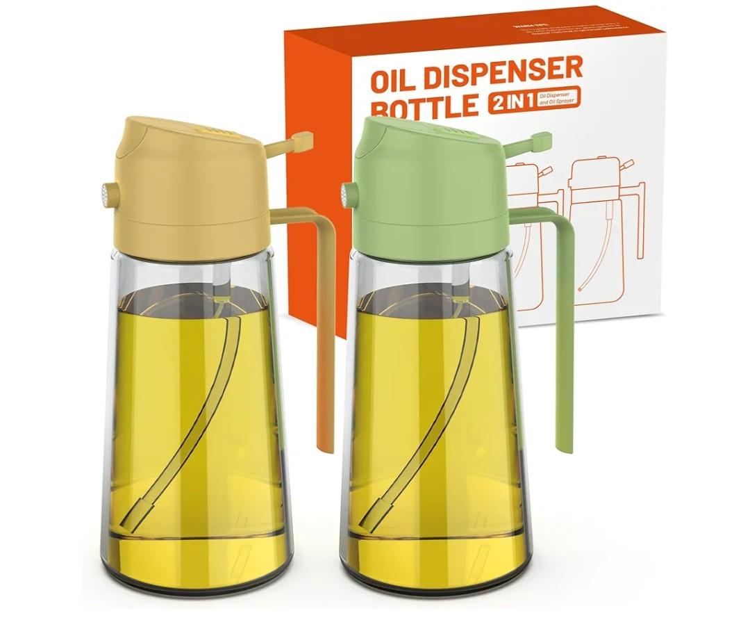 16oz 2-in-1 Oil Dispenser and Sprayer Set of 2 - Olive Oil Spray for Kitchen, Cooking, and Grilling - Pour and Spray Bottle, Ideal Kitchen Gadget