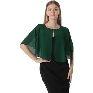 Chiffon Capelet Soft capes Shawls and Wraps for Evening Dress Wedding Cape 1920s shawl accessories for women flapper Cover Up (Dark Green)