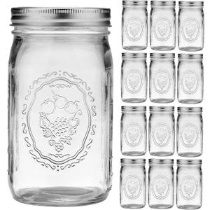 Esrentle Mason Jars 32 oz Wide Mouth - 12 Pack Quart Glass Mason Jars with Airtight Lids and Bands for Canning, Pickling, Food Storage, Fermenting, Leak Proof, Reusable