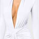 DAAWENXI Women's Sexy Deep V Neck Maxi Dress Long Sleeve Tie Wedding Guest Cocktail Evening Dresses (White, S)