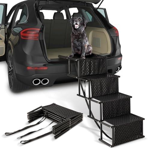 Dog Stairs for Car, Foldable Ramps for Dogs with Non-Slip Surface for Large Dogs Portable Dog Steps for Cars and SUV, Truck to 200 lbs, 4 Steps