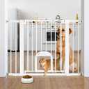 Babelio Baby Gate with Adjustable Cat Door,29-43" Auto Close Durable Pet door for Stairs,Doorways and House,Pressure Mounted,Easy Install,Effortless Walk Thru,White