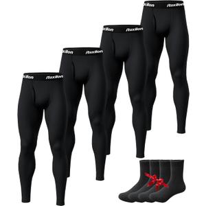 Mens Thermal Underwear Pants Long Johns Fleece Lined Warm Base Legging Layer Bottoms Cold Weather Clothing Gear (Large, Black*black*black*black)